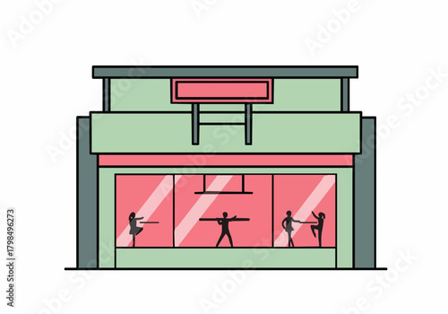Simple flat vector illustration of a dance studio building facade.