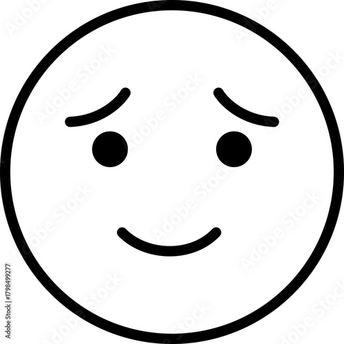 Shy Smile Emoji Icon, Hesitant Face, Awkward Emotion, Simple Line Art Vector