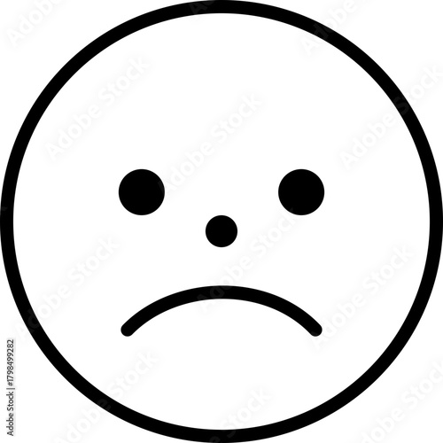 Sad Face Emoji Icon - Simple Line Art, Negative Emotion Symbol, Unhappy Expression
