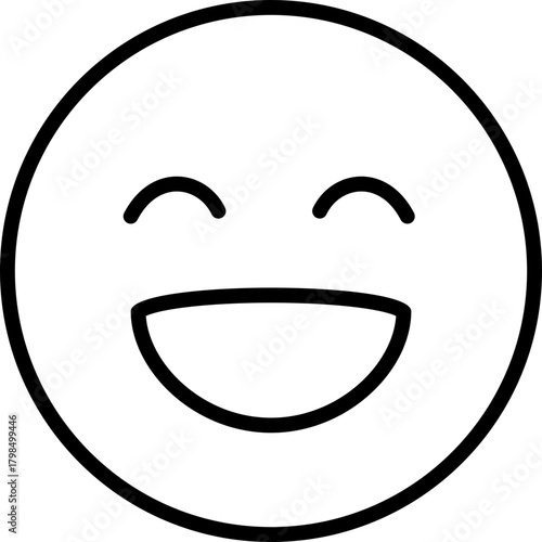 Happy Face Icon, Laughing Emoji Symbol, Simple Line Art, Joyful Expression, Vector Graphic