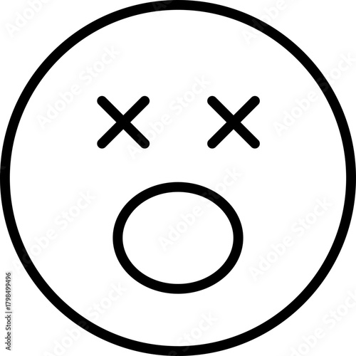 Shocked Face Emoji Icon, Dizzy, Surprised, Astonished, Mouth Open, X Eyes, Vector Art