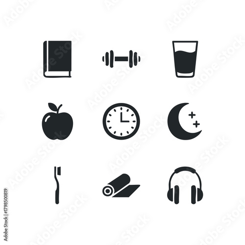 Healthy Lifestyle Icons Set Isolated on White Background