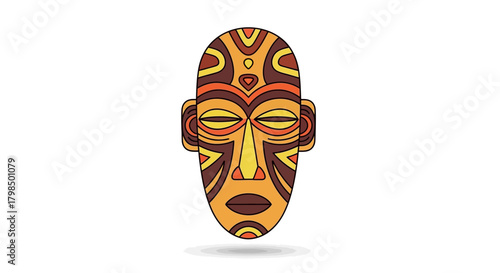 Stylized african tribal mask illustration with traditional design elements and textures