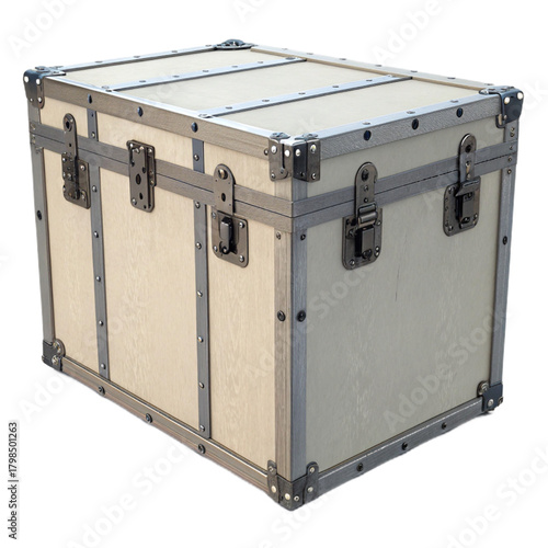 Vintage style storage trunk with metal accents offers secure and stylish archiving for treasured possessions and keepsakes.