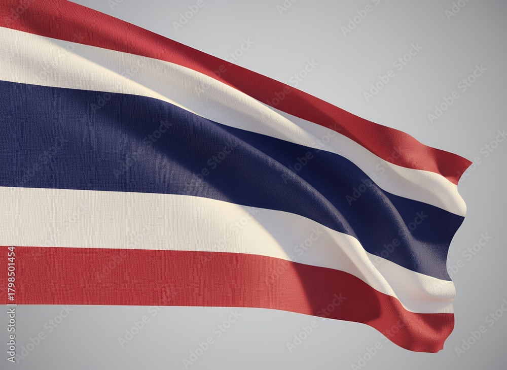 Naklejka premium Waving Flag of Thailand Against a Clear Sky, Symbolizing National Pride and Identity.