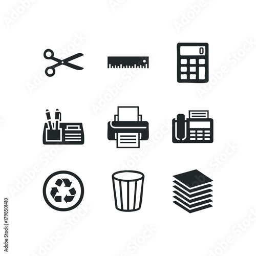 Office Supplies Icons Set for Business and Organization