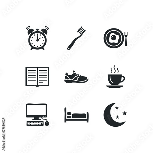 Collection of icons representing daily routine activities