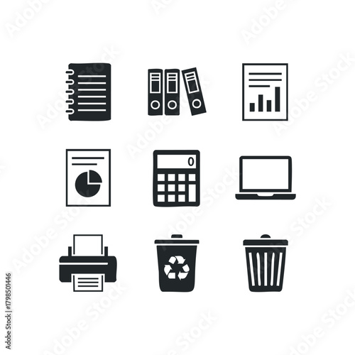 Office supplies and equipment icons