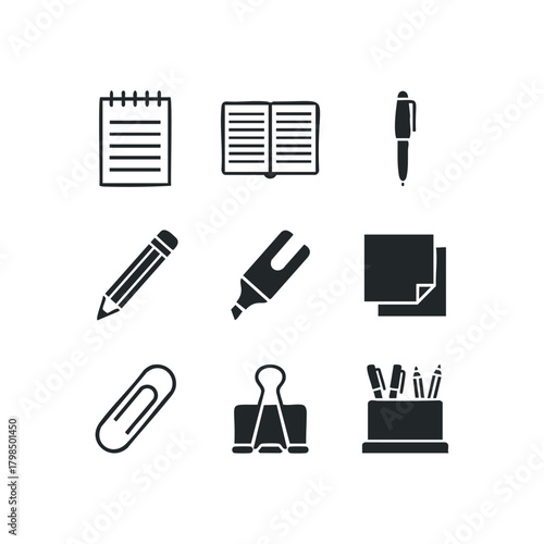 Stationery icons for writing and office tasks