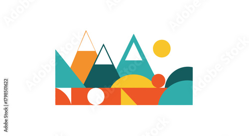 Vibrant mountain range composed of geometric shapes in a modern, minimalist style