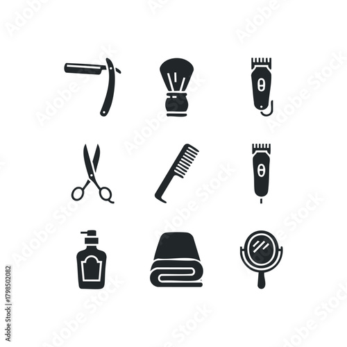 Collection of barber shop grooming tools icons
