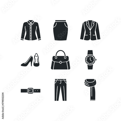 Business attire collection icons for professional wardrobe