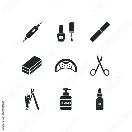 Nail Care Tools and Supplies Icon Set