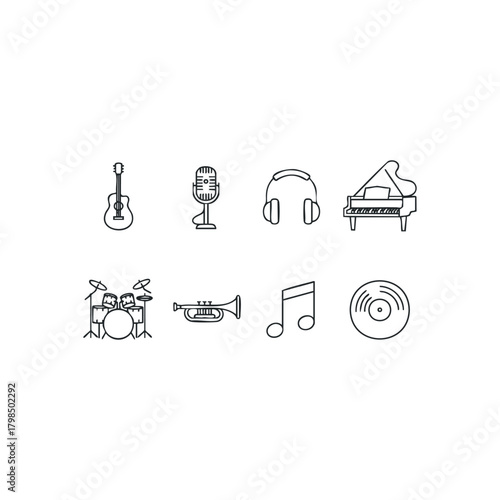 Collection of simplified musical instrument icons