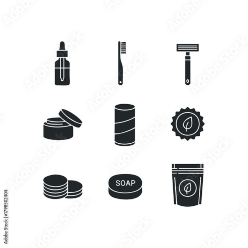 Collection of hygiene and personal care product icons