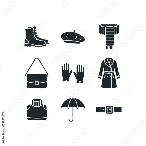 Winter Clothing Accessories Set Icons