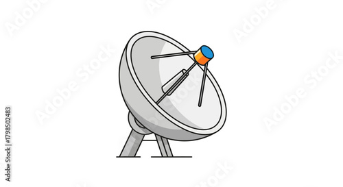 Illustration of a satellite dish antenna transmitting or receiving signals in communication