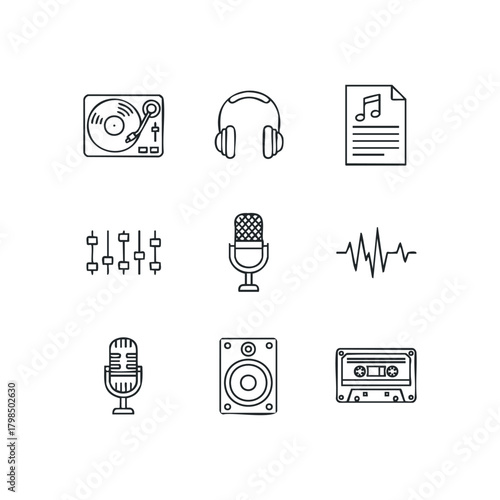 Music audio equipment icons sound recording studio symbols