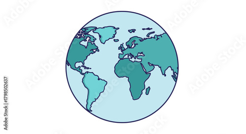 World representation on a simple globe showing continents with blue tones illustration