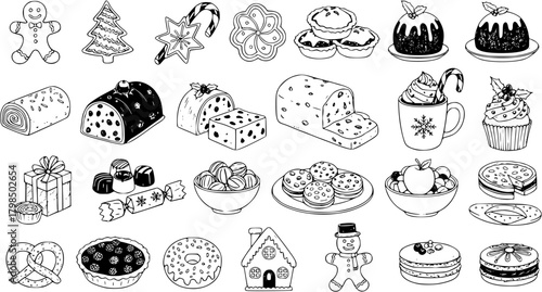 Hand-Drawn Christmas and Holiday Sweets  Treats Collection - Festive Food Illustrations