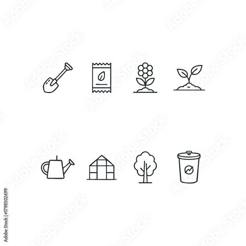 Gardening icons for planting and nurturing plants