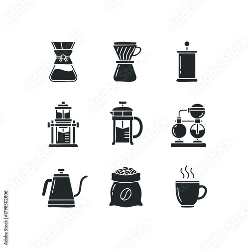 Collection of Coffee Brewing Equipment Icons