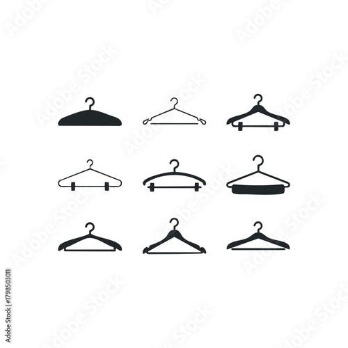 Collection of nine different clothing hangers