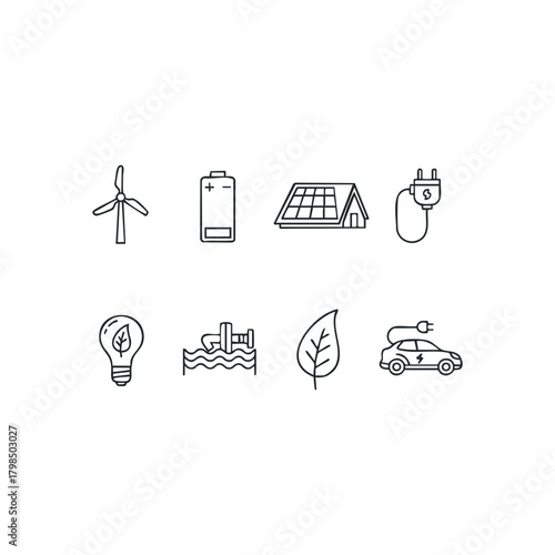 Renewable energy and eco-friendly transportation icons