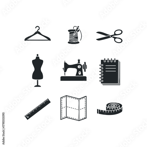 Sewing tools collection silhouette for tailoring and dressmaking