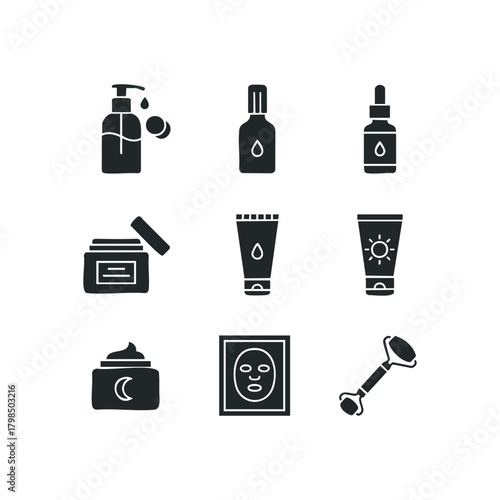 Skincare product set icon collection