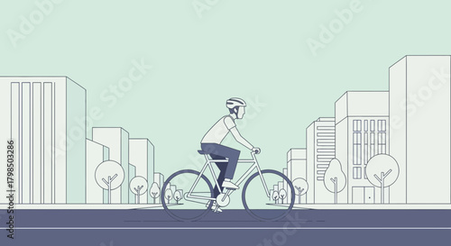 Cyclist in a Minimalist Cityscape Illustration emphasizing Urban Lifestyle and Exercise