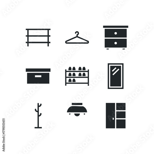 Minimalist icons of furniture and storage items