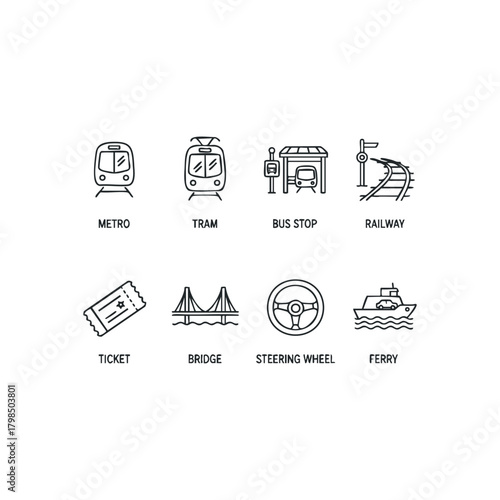 Collection of transportation icons in a simple line style