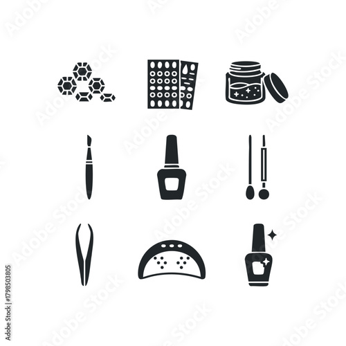 Nail Art Tools and Polish Collection Icons