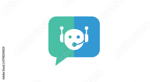 Chatbot assistant icon in blue and green speech bubble for online support services