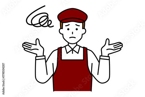 お手上げするカフェの男性店員