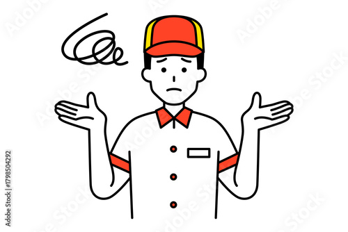 お手上げするファストフード店の男性店員