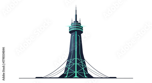 Futuristic communication tower with network grid and vibrant light accents concept art for modern