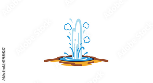 Geothermal wonder: a cartoon geyser erupts with stylized water and steam effects