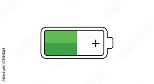 Illustration featuring a partially charged battery icon with a distinct green fill indicator