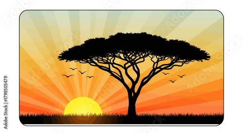 Serene african landscape silhouette a scene of sunrise tranquility with birds