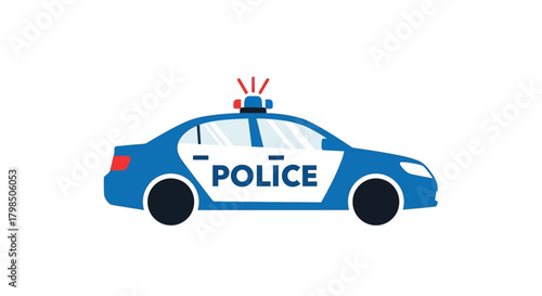 Stylized Police Vehicle Illustration with Emergency Lights for Law Enforcement Design Projects
