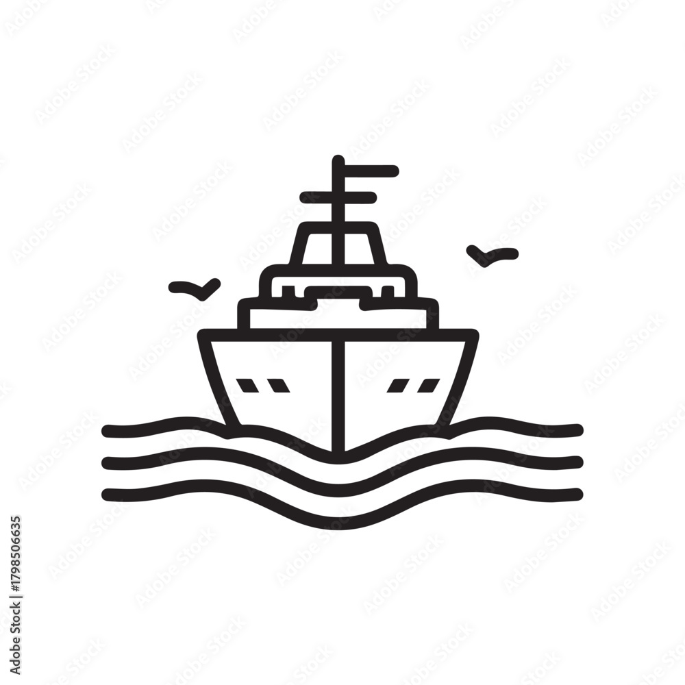 Obraz premium Boat sea black icon outline cargo cruise design.