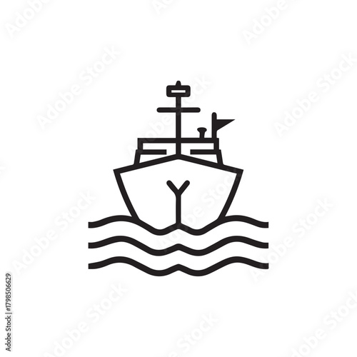 Boat sea black icon outline cargo cruise design.