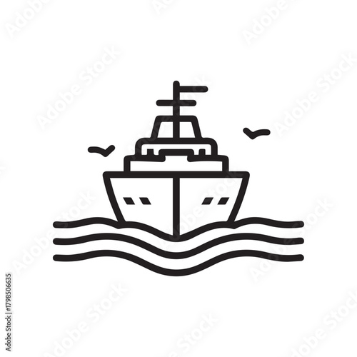 Boat sea black icon outline cargo cruise design.