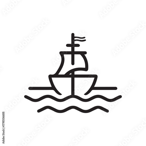 Boat sea black icon outline cargo cruise design.