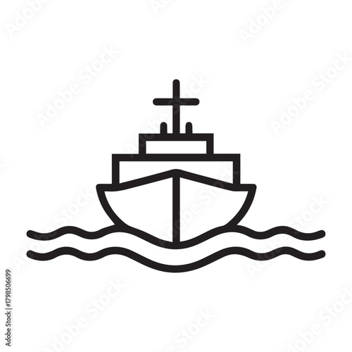 Boat sea black icon outline cargo cruise design.