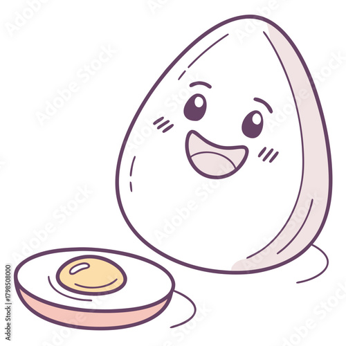 Cheerful Hard- Boiled Egg Character with Sliced Egg hard-boiled egg food