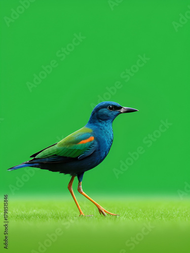 A bird is standing on green screen and an image of ose walking across animated chromakey background style creative motion elements frame design colorful movement layers illustration