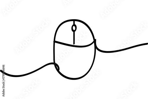 Illustration of a computer mouse with a continuous line design. An interesting abstract line art design.